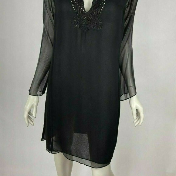 ECI NY Silk Embellished Tunic Top Sheer Lined Long Sleeve Side Slits Women M NWT - Picture 3 of 11